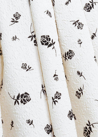 White Black Rose Print Strapless Pleated Full-Skirt Midi Dress