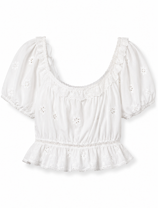 White blouse with puff sleeves on a white background