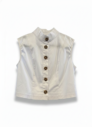 White vest with brown buttons on a white background
