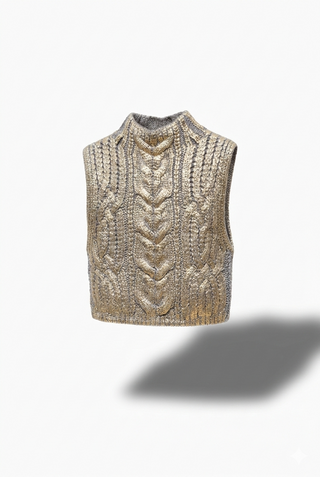 Knitted vest with cable pattern on a white background