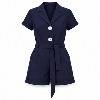 Zara Navy Belted Blazer-Style Short Romper