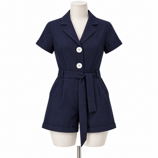 Zara Navy Belted Blazer-Style Short Romper